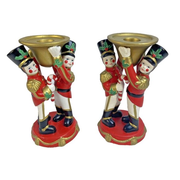 Partylite Christmas Candle Holders Toy Soldier Nutcrackers Holiday Pair Vtg 6 in - Picture 1 of 9
